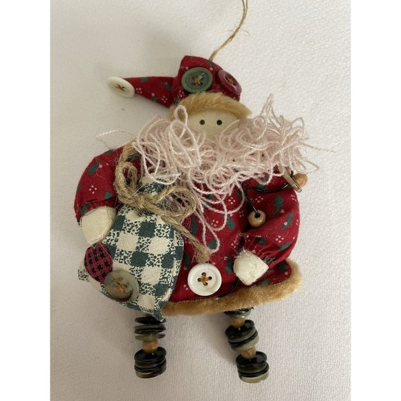 Vintage Primitive Country Santa Christmas Ornament Buttons Yarn Beard Twine - Picture 3 of 11